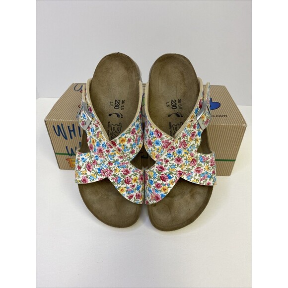 Birkenstock Birki’s Dijon Sandals White Sweet Flower Criss Cross US 5.5-6 EU 36 - Picture 1 of 12